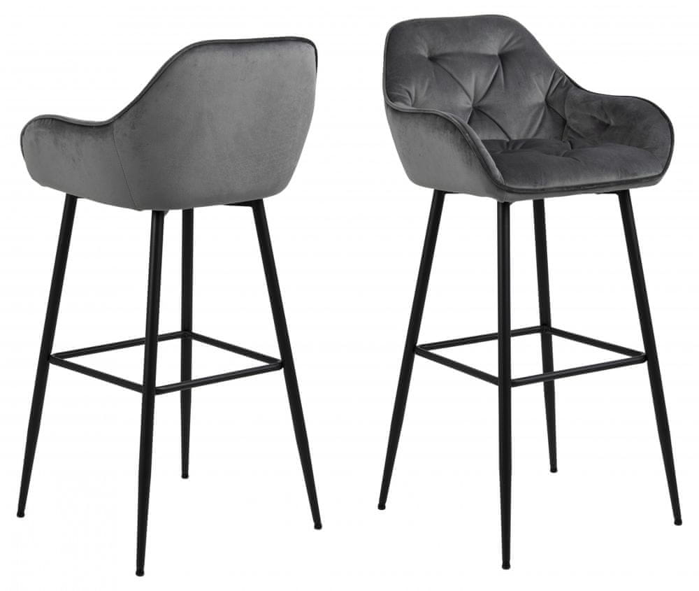 Design Scandinavia Barová stolička Brooke (SET 2ks), tkanina, tmavo šedá